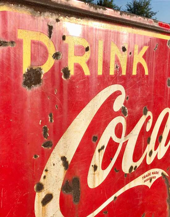 #V04: 1950's Coca Cola Advertising Sign - Side close up